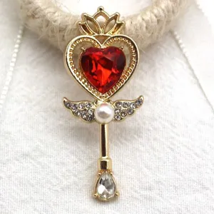 Baroque style heart magic wand alloy pendant detail view handmade DIY jewelry accessory.