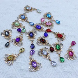 Gold zinc alloy rhinestone acrylic teardrop pendants for DIY jewelry making crafts.