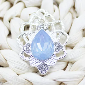 Silver alloy teardrop crystal rhinestone hollow decorative button, close-up detail shot for DIY crafts.