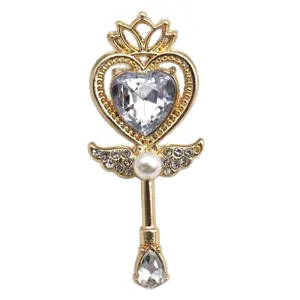 Gold magical heart wand pendant alloy DIY jewelry accessory for necklace bag decoration