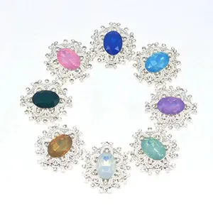 Ovale Legierung Strass Harz Kristall Blumenknopf DIY handgemachte Schmuckzubehör Teile.