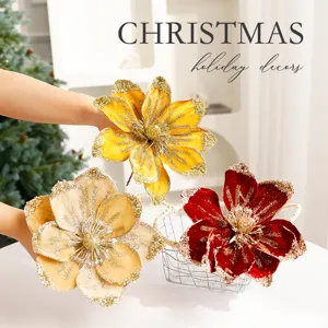 Künstliche Weihnachts-Magnolienblüte Glitzer Flanell Blumendekoration Für Weihnachtsbaum Feiertag Heimparty Dekor