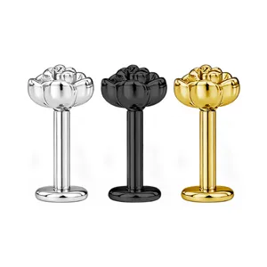 Unisex Roestvrij Staal Roos Bloem Labret Knop Piercing Sieraden Goud Zwart Zilver Toon Lip Oor Kraakbeen Ring