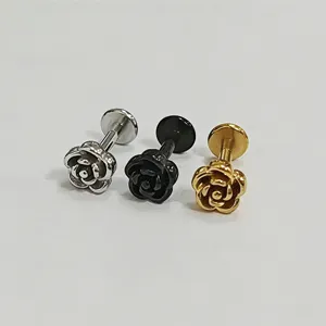 Roestvrij staal roos labret piercing sieraden, unisex lichaamsversiering in goud zilver zwart