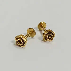 Gouden roos labret knop roestvrij staal piercing sieraden helix kraakbeen oorbel unisex