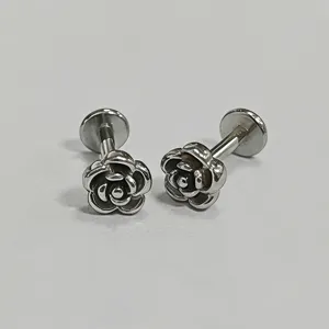 Roestvrij staal roos platte rug labret stud piercing lichaam sieraden voor man en vrouw