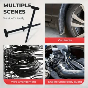 Automotive cable tie fastener clip, universal T-shaped design for car repair and wire management.