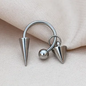 Σκουλαρίκι piercing πέταλο punk από ατσάλι τιτανίου με μυτερό κώνο και μπάλα, uniseks.