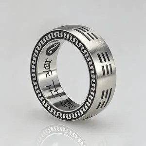 Stainless steel Taiji Bagua rotating ring retro Chinese style couple fashion jewelry accessory