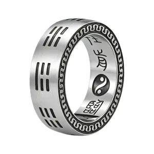 Retro Mens Titanium Steel Tai Chi Bagua Rotating Ring Chinese Style Vintage Ethnic Feng Shui Couple Finger Jewelry Gift