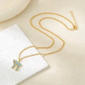 Gold Hebrew Chai pendant necklace with blue stones, elegant jewelry gift for women and girls.