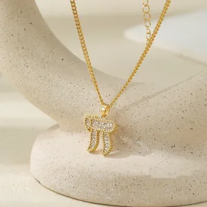 Elegant gold-plated Hebrew Chai pendant necklace with sparkling cubic zirconia stones.