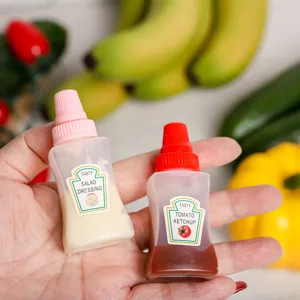 Mini botellas exprimibles de plástico para bento, pequeños recipientes de salsa para cocina y lonchera.