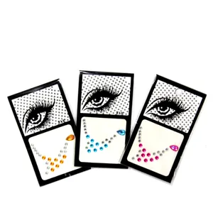 Close-up detail of face rhinestone stickers with adhesive acrylic diamonds in multiple colors.