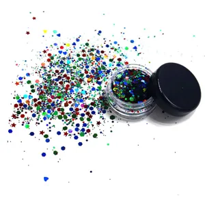 Holographic glitter flakes for makeup, festival party face body glitter decoration jar.