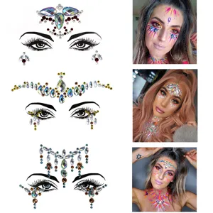 Gemas Faciales de Festival EDM Resina Estrás Cristal Pegatinas de Arte Corporal Ceja Pecho Fiesta Maquillage Accesorios de Joyería Facial