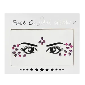Festival face crystal stickers, purple and pink rhinestone jewels for body art and parties.