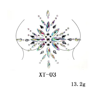 Acrylic crystal chest rhinestone sticker body art jewelry festival temporary tattoo.