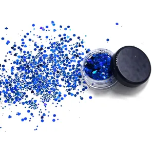 Blue glitter for makeup, holographic sequin dust for face, body, festival party and nail art.