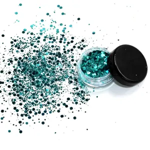 Teal cosmetic glitter chunky flakes for face body makeup festival party nail art jar