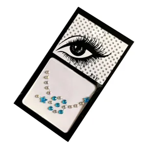 Blauwe ster en ronde acryl gezicht strass sticker detail, zelfklevende oogmake-up edelsteen.