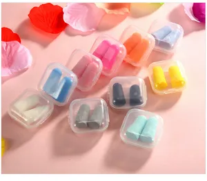 Bunte Schaumstoff-Ohrstöpsel mit transparenten Kunststoff-Aufbewahrungsboxen für Schlaf.
