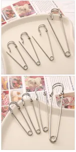 Detailed view of thick large safety metal pins DIY craft accessories for bag chains.