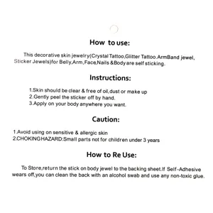 Face rhinestone sticker usage instruction guide detail graphic for body and face decoration.