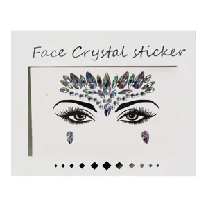 Close-up detail of shimmering acrylic face crystal stickers, sparkling rhinestone jewels.