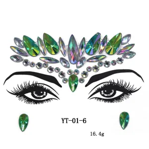 Green rhinestone face gems temporary face crystal stickers festival party makeup jewels.