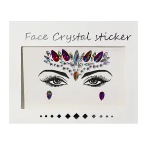 Detailed view of acrylic face crystal stickers, sparkling rhinestone eyebrow and face gems.
