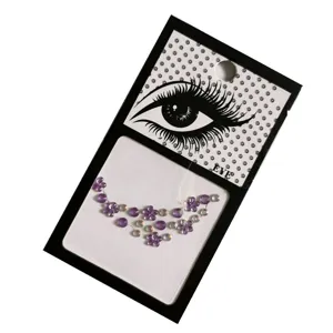 DIY gezicht strass stickers paarse bloem kristal edelsteen oogmake-up sieraden sticker kaart