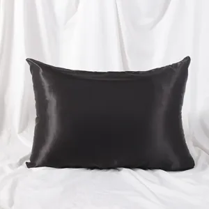 Solid Color Satin Pillowcase Zipper Closure Soft Silk Feel Pillow Cover Luxury Bedding Home Pillow Protector Standard Size