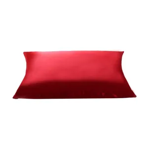 Red satin pillowcase with zipper, smooth solid color silk pillow cover for hair and skin.
