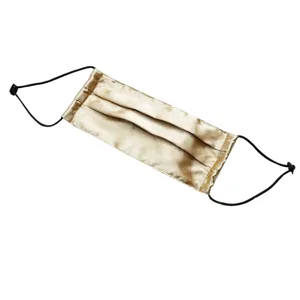 Champagne zijden gezichtsmasker, ademende dubbellaags stofdichte mondkapje met verstelbare lussen.