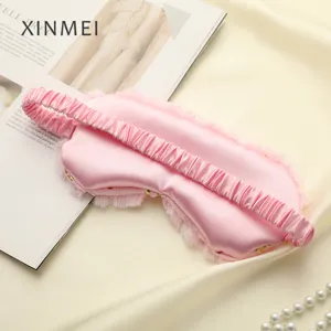 Mascherina per dormire rosa in peluche, morbida maschera oscurante con elastico.