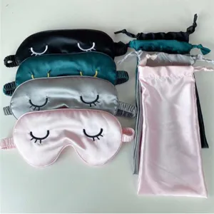Maschera per Dormire in Pura Seta Oscurante Morbida Traspirante Ricamo di Ciglia Copertura per Occhi Per Viaggio Pisolino Uso Quotidiano Casa