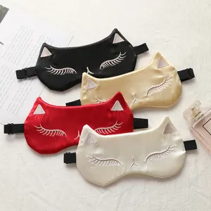 Antifaz para Dormir Gato de Dibujos Animados Satén de Doble Cara Viaje Sombreo Antifaz Lindo Bordado Transpirable Siesta Sueño Sombra de Ojos Para Mujeres Hombres