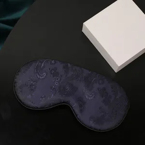 Masque de sommeil en soie motif cachemire bleu foncé avec bordure noire, masque de voyage.