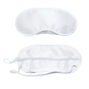 Plain white satin sleep mask for travel and relaxation, comfortable elastic strap design.