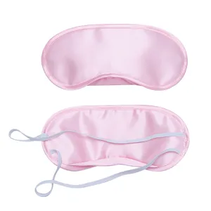 Pink satin sleep mask for travel and sleeping, soft shading eye cover with elastic band.