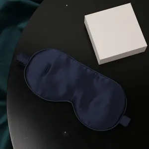 Masque de sommeil en pure soie bleu foncé avec bande élastique et boîte blanche