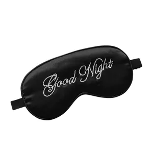 Máscara de dormir de seda negra con bordado Good Night, cómodo antifaz de sombreado.