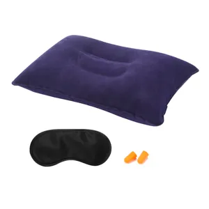 Aufblasbares Reisekissen Set mit Schlafmaske und Ohrstöpseln fuer unterwegs.