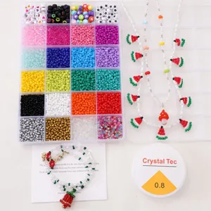 Kit de cuentas de semillas coloridas de 24 rejillas DIY collar pulsera accesorios artesanales