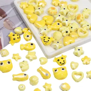 Yellow ceramic beads cute cartoon DIY craft loose beads for handmade jewelry making accessories