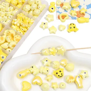 Yellow ceramic cartoon DIY beads assortment for handmade creative jewelry making accessories