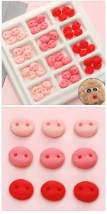 Acrylic pig nose buttons for crochet dolls, 9x8mm DIY plush toy accessories in pink and red.