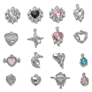 Y2K Sweet Heart Star Pendant DIY Handmade Beaded Bracelet Necklace Jewelry Making Alloy Charms Accessories