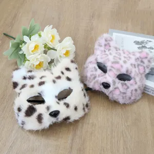 Halloween Peluche Léopard Chat Masque Visage Mignon Animal Demi-Masque Mascarade Costume Fête Accessoires Cosplay Performance